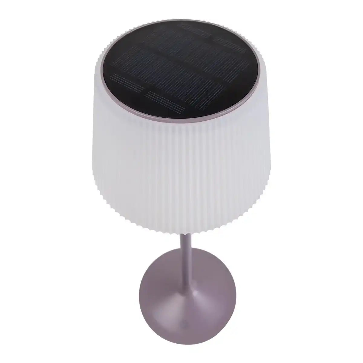Solar-Akkutischleuchte "EMMI" 38 cm hoch, Schirm Ø 13 cm, Metall in Brombeer und weißer Kunststoff, für den Außenbereich, dimmbar CCT.
