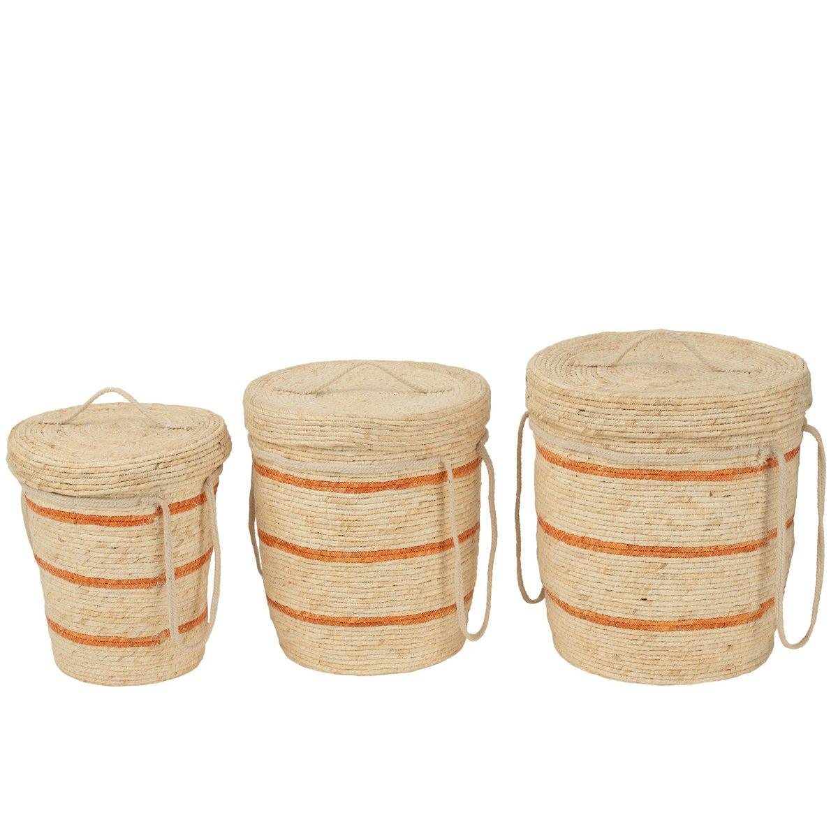 J-Line Set mit 3 Korbstreifen + Deckel, Mais, Natur/Orange