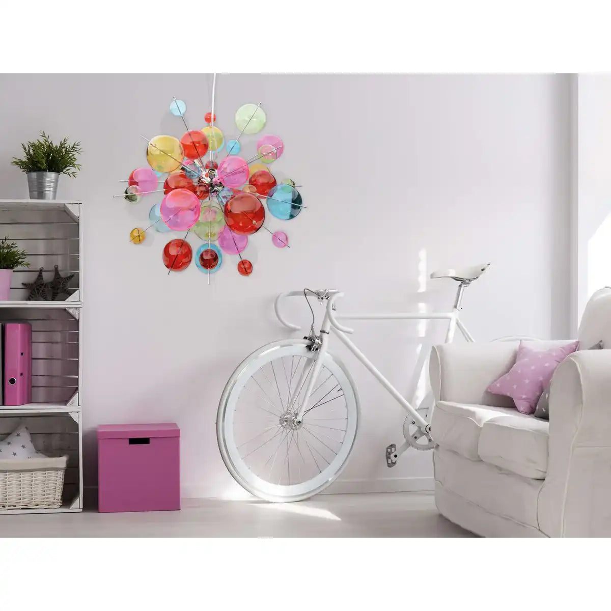 Pendelleuchte "EXPLOSION" bunt aus Metall und Glas, G9 Fassungen, Hängelampe für Esszimmer, Wohnzimmer, Diele oder Büro, Øca. 65 cm