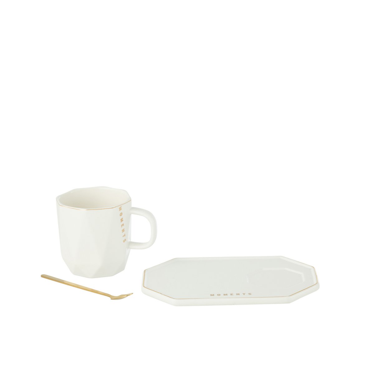 J-Line Tasse + Teller + Löffel Moments Keramik Weiß