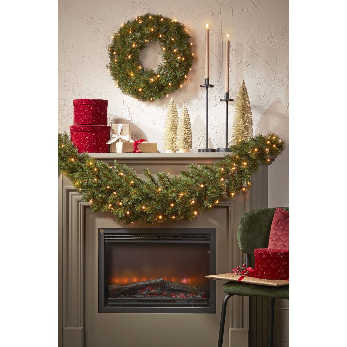 Girlande Swag mit LED-Beleuchtung – L180 cm – Grün
