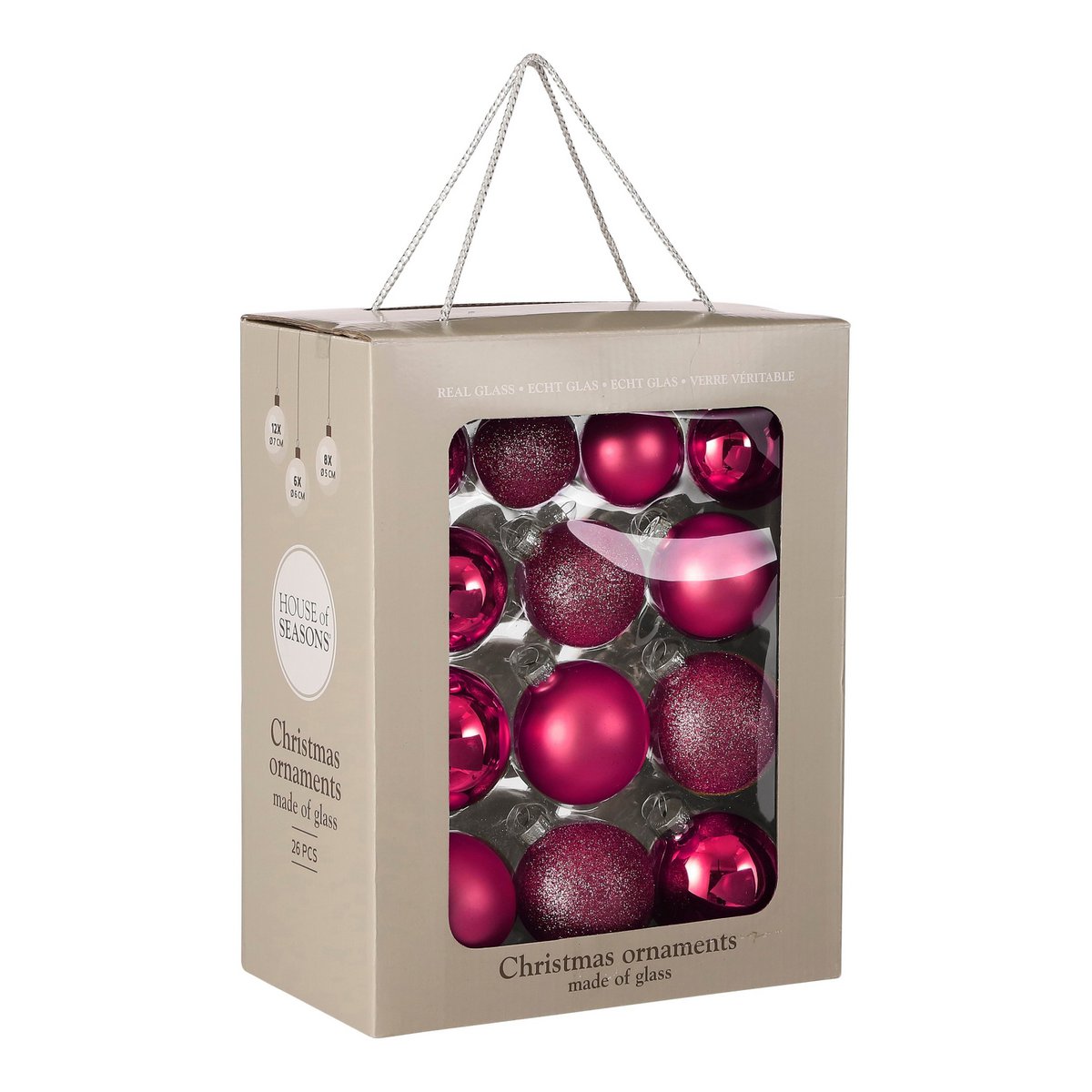 Weihnachtskugeln Set - 26 Stück - Ø7 cm - Glas - Fuchsia