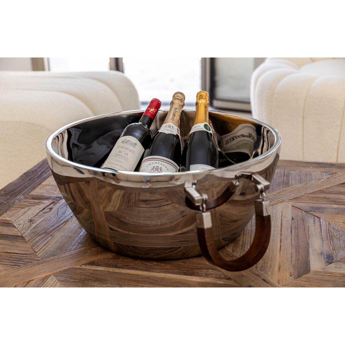 DOPPELWANDIGER CHAMPAGNERKÜHLER MIT HOLZGRIFF 48X48X20CM