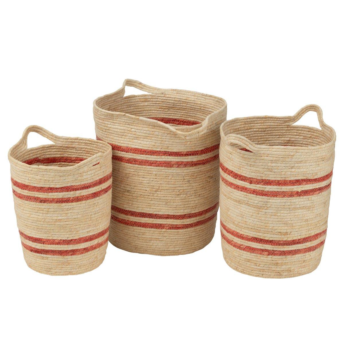 J-Line Set mit 3 Korbstreifen + Griff, Mais, Natur/Rot