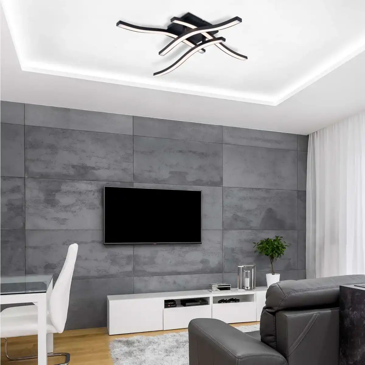 LED Deckenleuchte "ONDA" s: 45cm, Deckenlampe aus Metall und Kunststoff in Schwarz, LED festverbaut, Beleuchtung für Wohnzimmer, Esszimmer oder Büro 45 x 45 cm