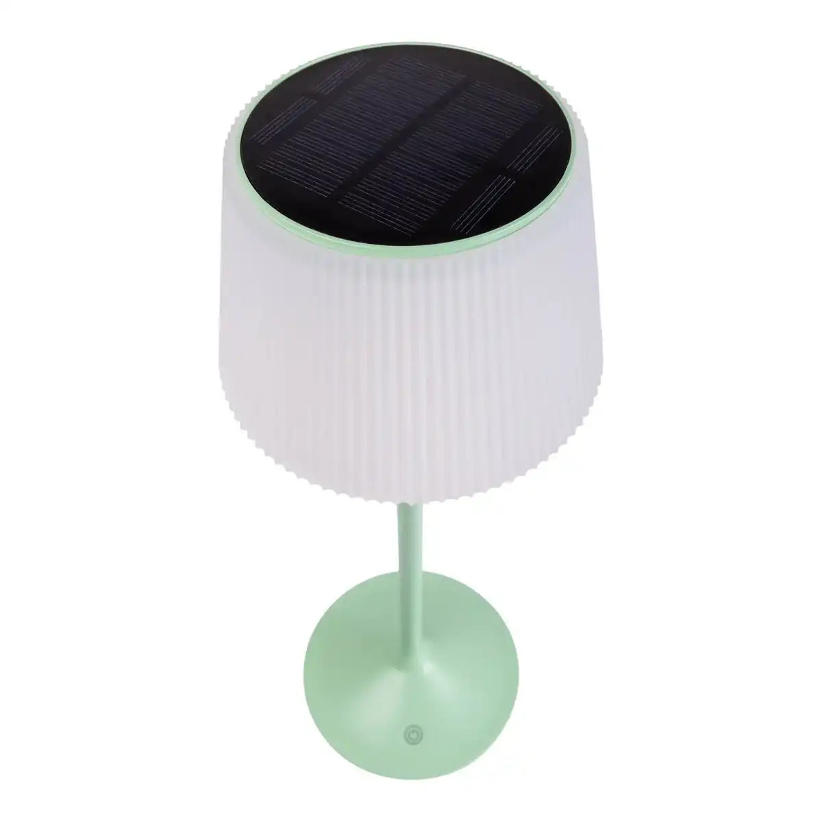 Solar-Akkutischleuchte "EMMI" 38 cm hoch, Schirm Ø 13 cm, Metall in Mint und weißer Kunststoff, für den Außenbereich, dimmbar CCT.