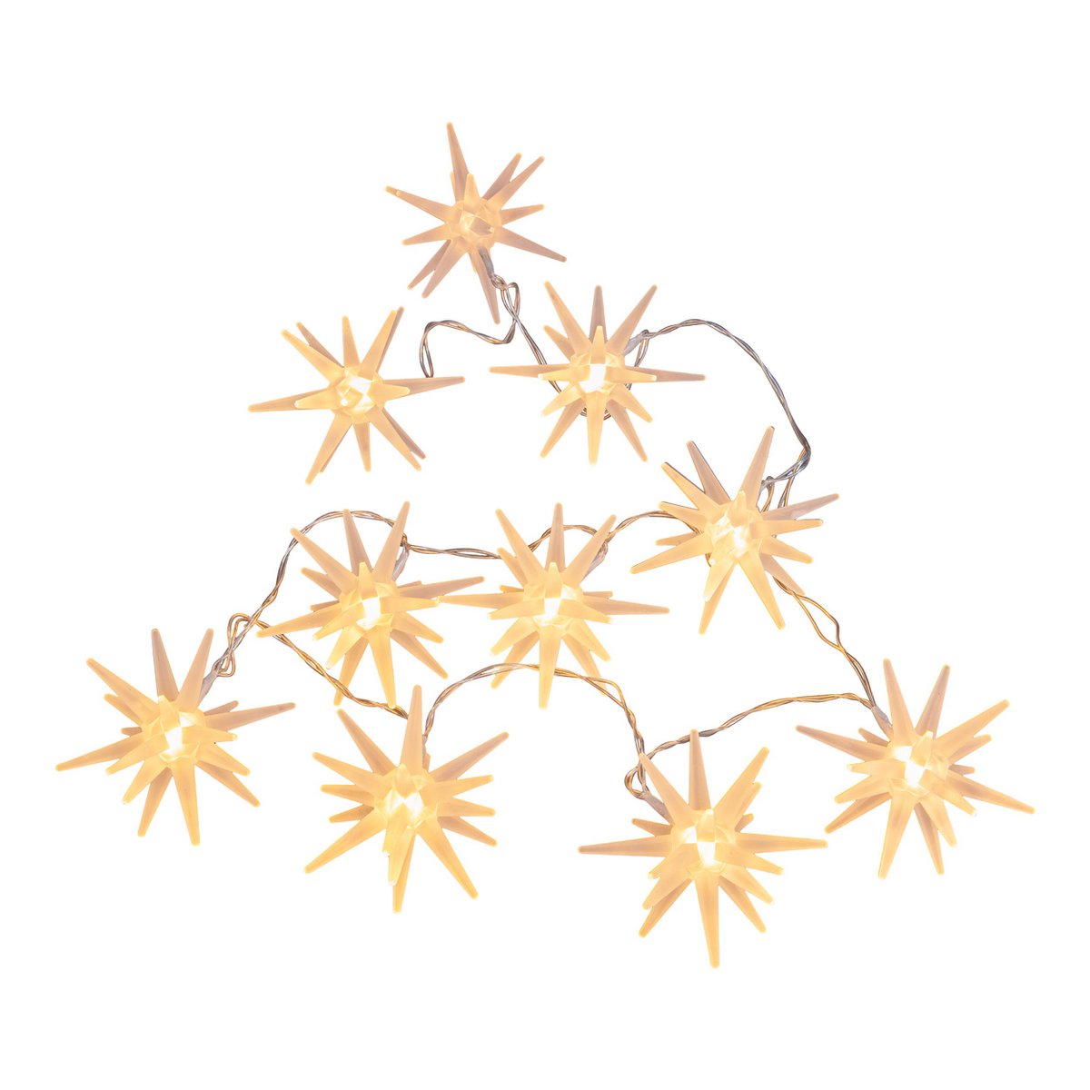 10er-LED-Lichterkette "3D-STERNE" - Weihnachtsdeko aus Kunststoff in weiß, mit fest verbauten LEDs