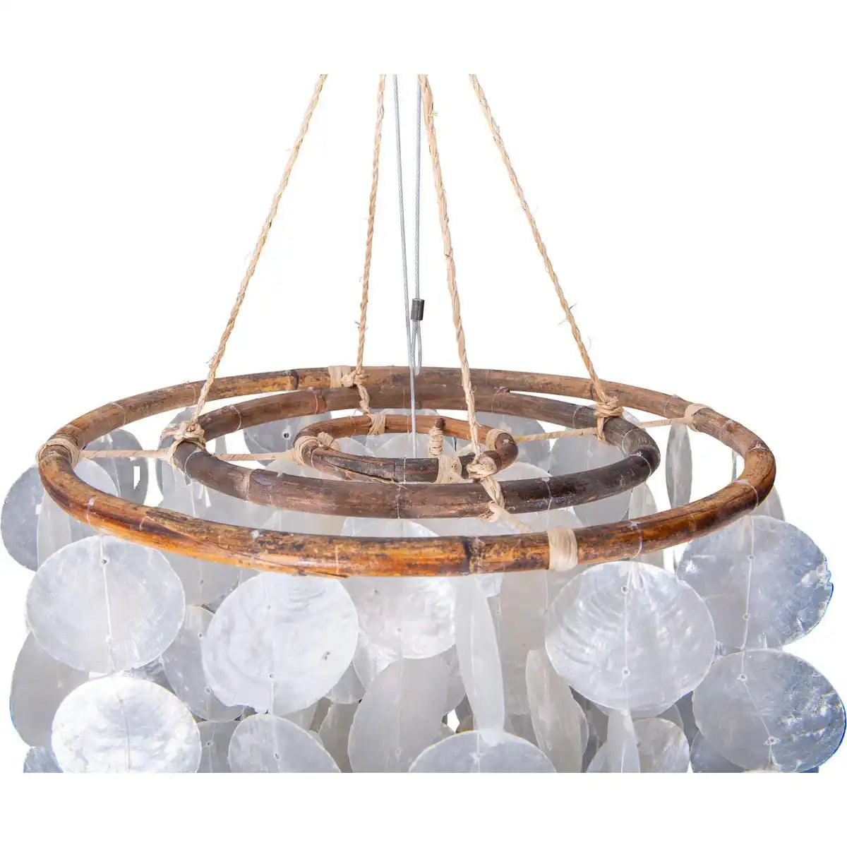 Pendelleuchte "CAPIZ" Gesamthöhe 235cm, aus Muschelplättchen, mit E27-Fassung, Beleuchtung für Wohnzimmer, Esszimmer oder Wintergarten