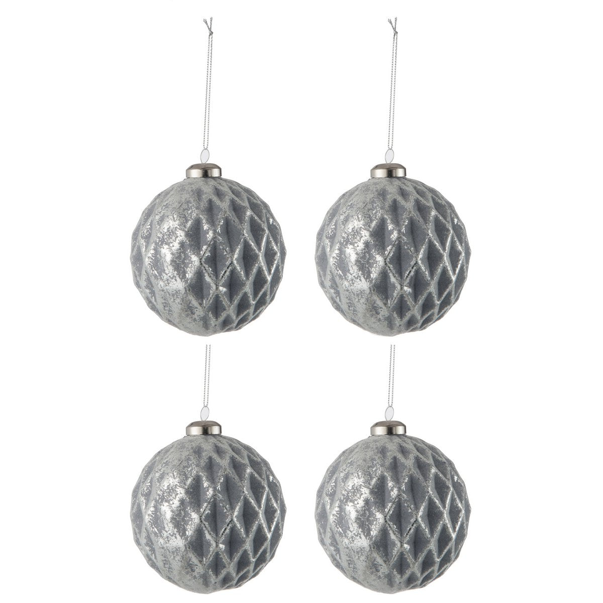 J-Line Weihnachtskugel Kariert – Glas – Antikgrau – groß – 4er-Box
