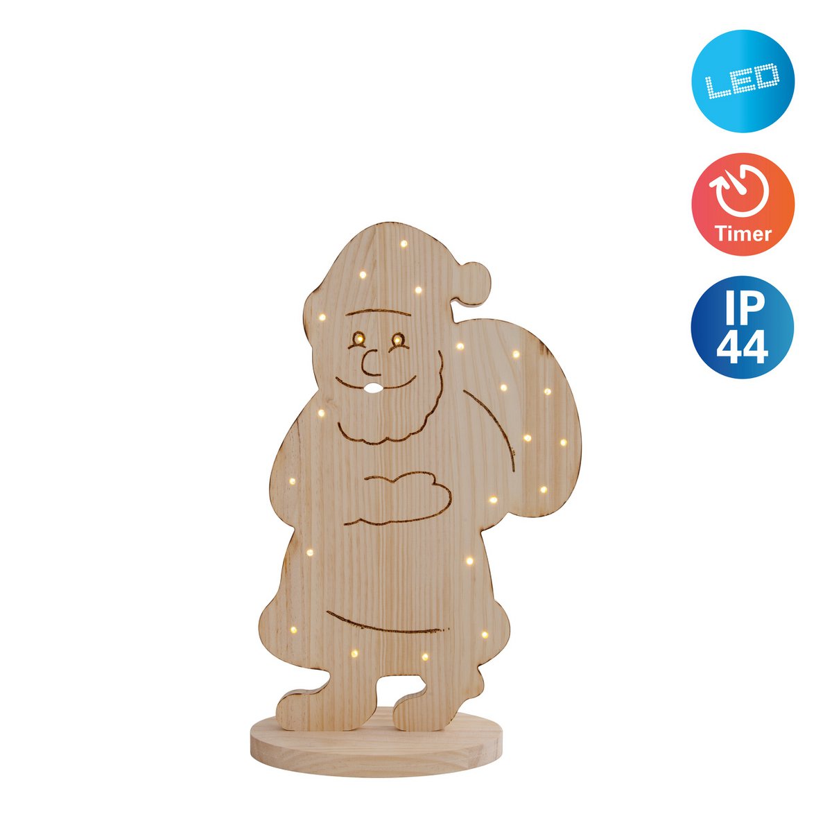 LED-Holz-Dekoleuchte "SANTA" groß, Weihnachtsdeko aus Holz in Natur, mit fest verbauten LEDs, für den Außenbereich - Klassik - Deko - Holz - natur - keine Angabe - Weihnachtsdeko außen