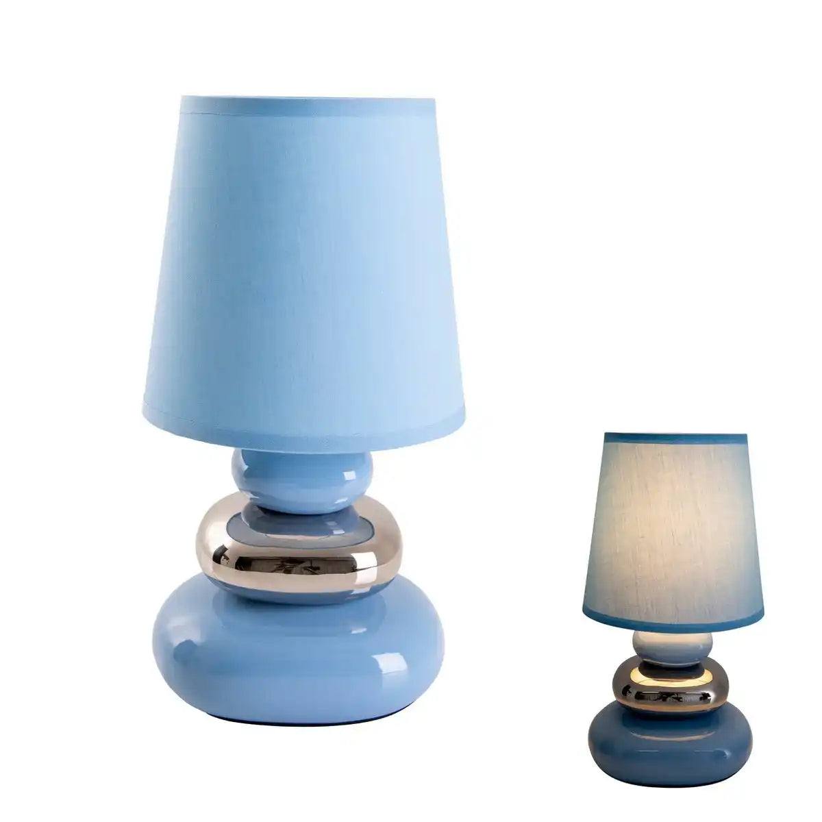 Keramik Tischleuchte "STONEY", Tischlampe aus Keramik, blau, mit E14-Fassung, Tischlampe für Esszimmer, Wohnzimmer, Diele oder Büro, oder als Nachttischlampe, 31 cm hoch