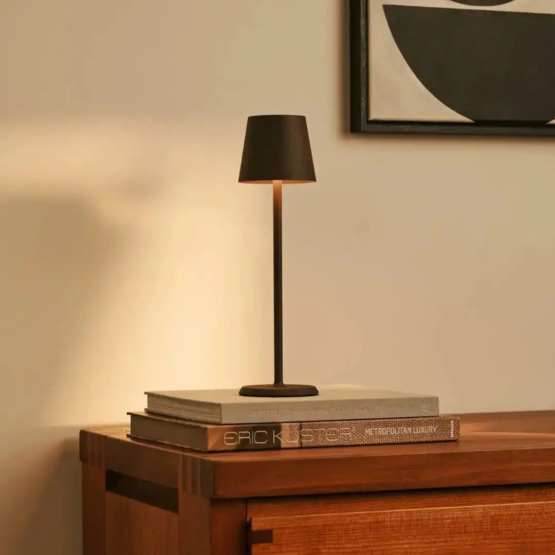 Jasper Mocha Brown - drahtlose Lampe mit Batterie -L -Metall, dimmbare und 3 Lichtstufen
