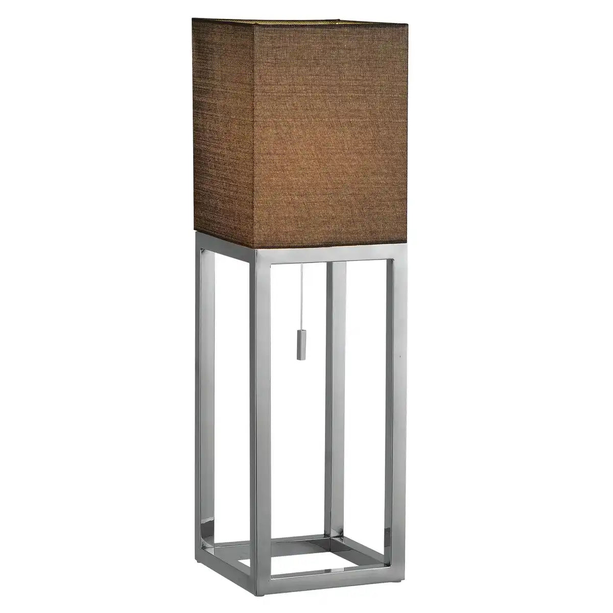 Tischleuchte "ALFA", moderne Tischlampe aus Metall und Textil in Chrom/Dunkelgrau mit E27-Fassung, 65 cm hoch, schicke Lampe für Diele, Wohnzimmer und Büro