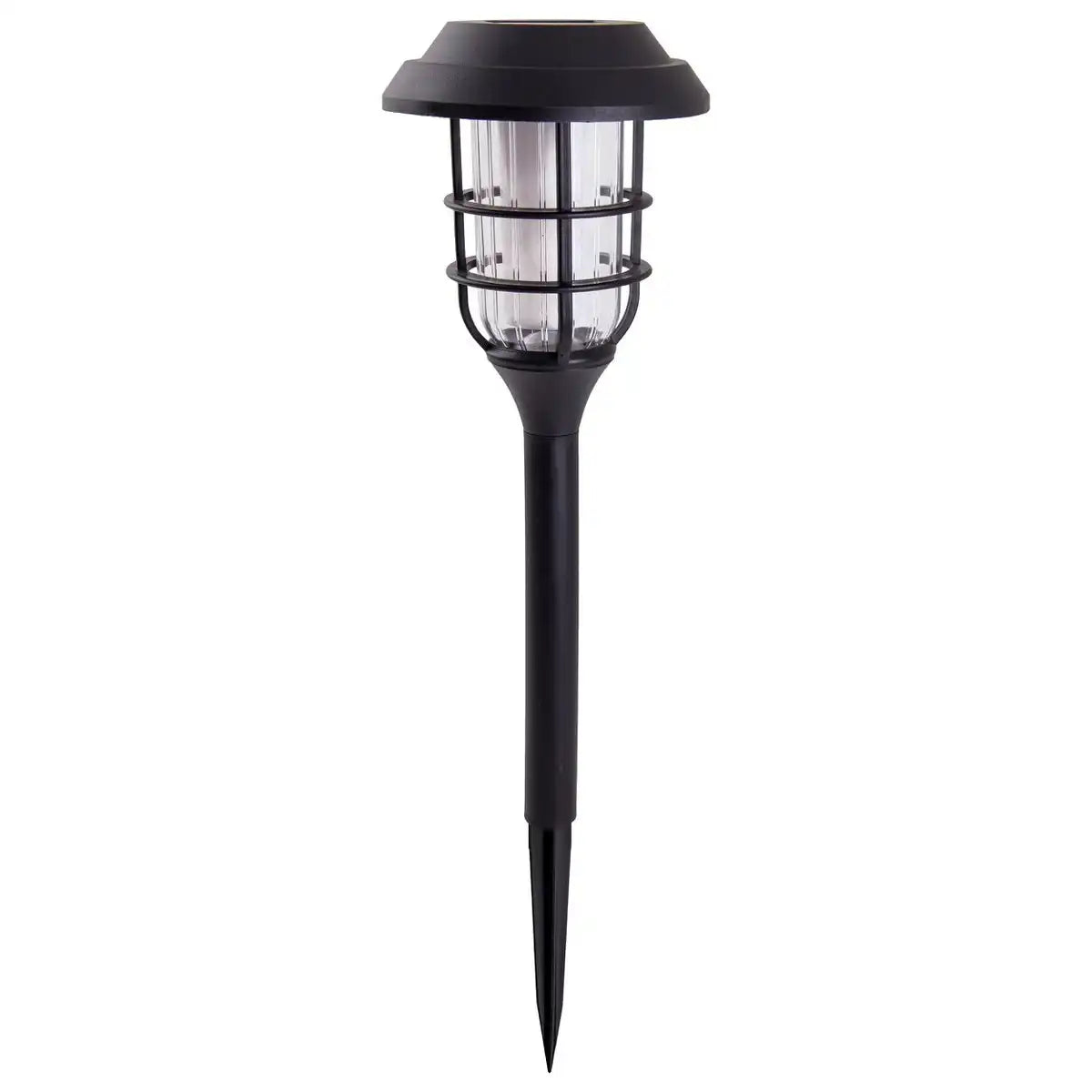 3er-Set LED-Outdoor-Erdspieß 34 cm hoch, Erdspieß aus schwarzem Kunststoff mit integrierter LED, Solarleuchte für Außen
