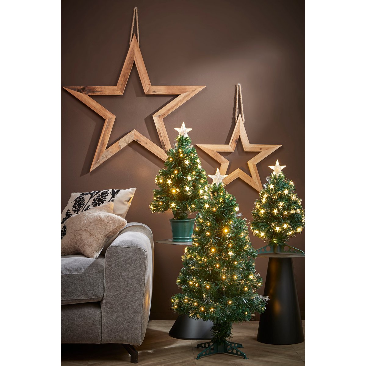 Künstlicher Weihnachtsbaum Mercury mit Glasfaserbeleuchtung – H60 x Ø30 cm – Grün