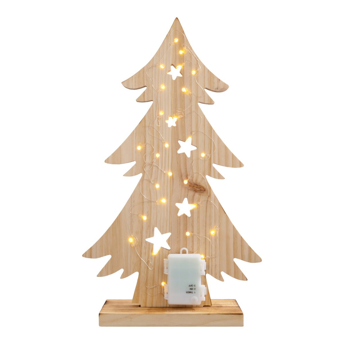 LED-Holz-Dekoleuchte "TANNENBAUM" klein, aus naturbelassenem Holz mit festverbauten LEDs, Weihnachtsdekoration für Außen