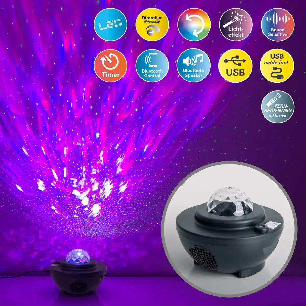 Atmospheric Galaxy LED Projektor, Deko-Beleuchtung aus Kunststoff, bunt, integrierte LED, für Innen