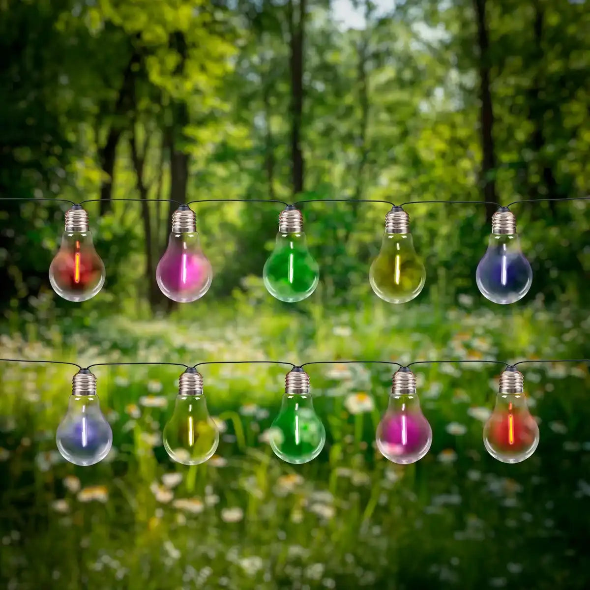 10er-LED Solar-Außenlichterkette "LINDA" Gesamtlänge 370 cm, 10 Kugeln (Abstand 20 cm) mit Ø 6 cm, Kunststoff, RGB-Farbwechsel