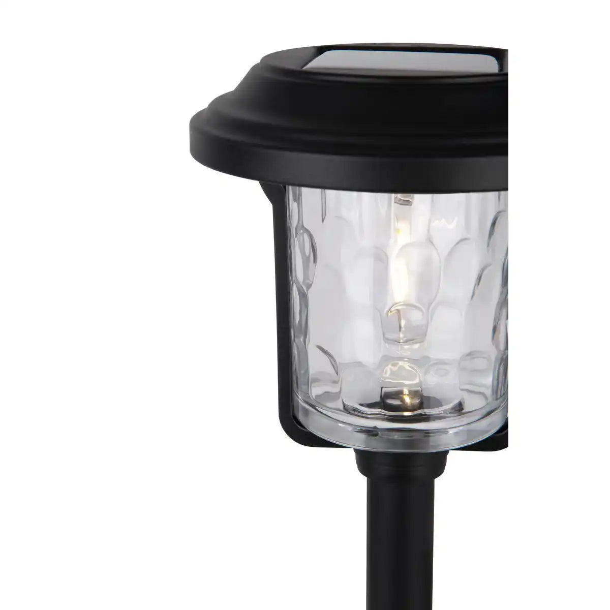 Solar-Deko-Erdspieß "SIMON" 54,7 cm hoch, aus schwarzem Metall und strukturiertem Glas, integrierte LED, warmweiß.