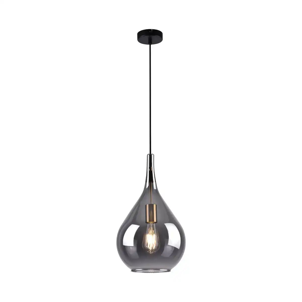 Pendelleuchte "Gota", Retro Klassiker Pendellampe aus schwarzem Rauchglas Ø 25 cm, mit E27-Fassungen, 150 hoch, ideal für Esszimmer, Wohnzimmer und Küche.
