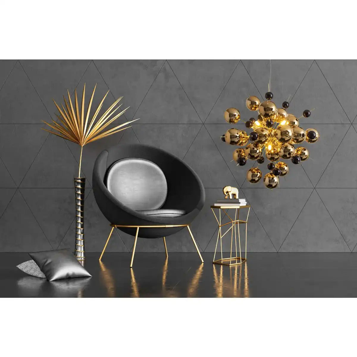 Pendelleuchte "EXPLOSION" Gold aus Metall und Glas, G9 Fassungen, Hängelampe für Esszimmer, Wohnzimmer, Diele oder Büro, Øca. 65 cm