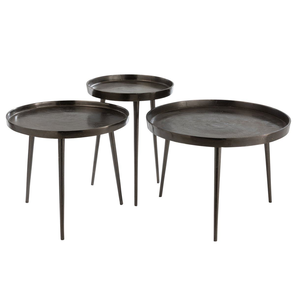 J-Line Beistelltisch Plateau Round – Metall – Dunkelgrau – 3er-Set