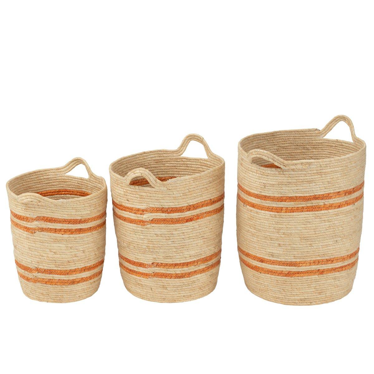 J-Line Set mit 3 Korbstreifen + Griff, Mais, Natur/Orange