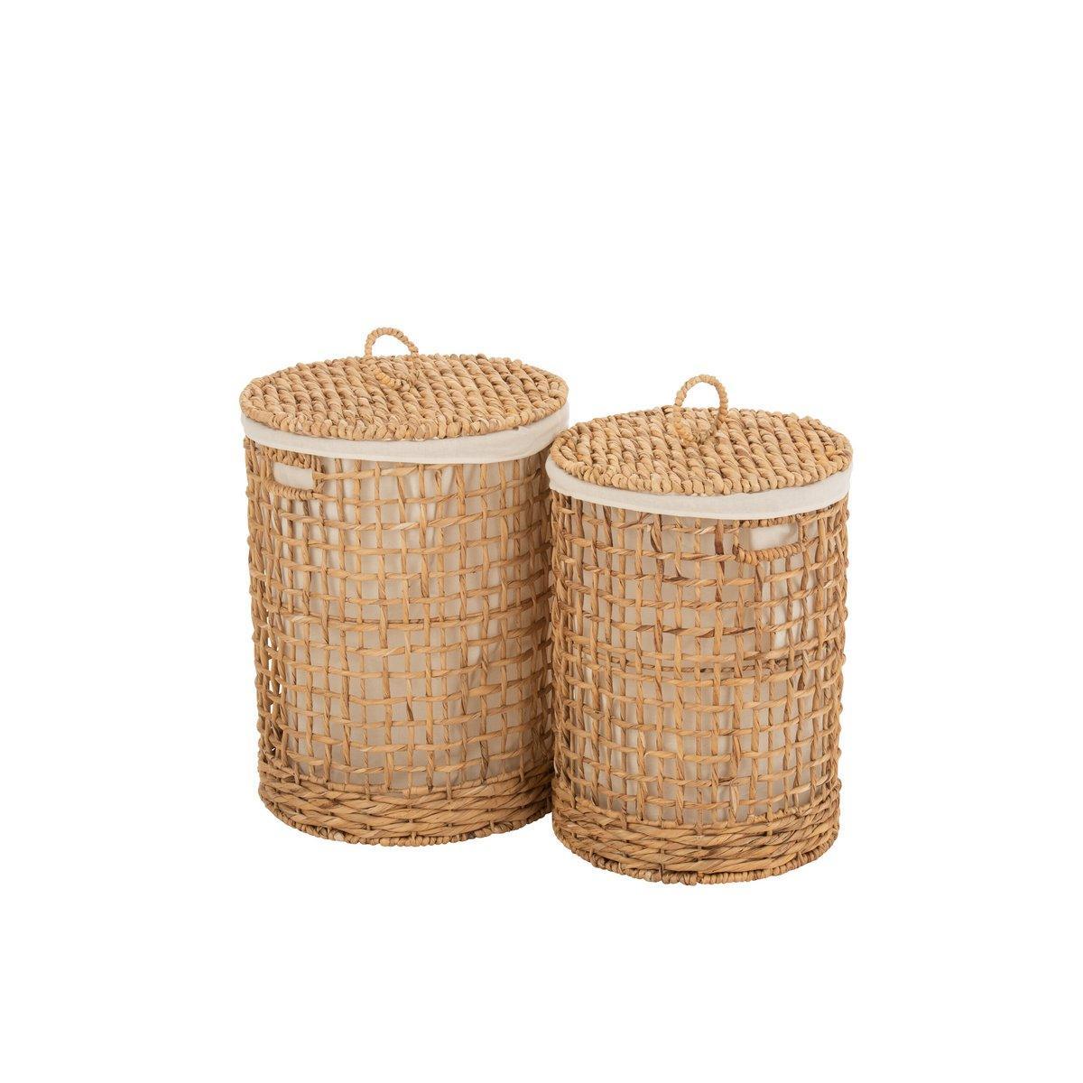 J-Line Set mit 2 Körben + Deckel, Waschwasserhyazinthe, natur