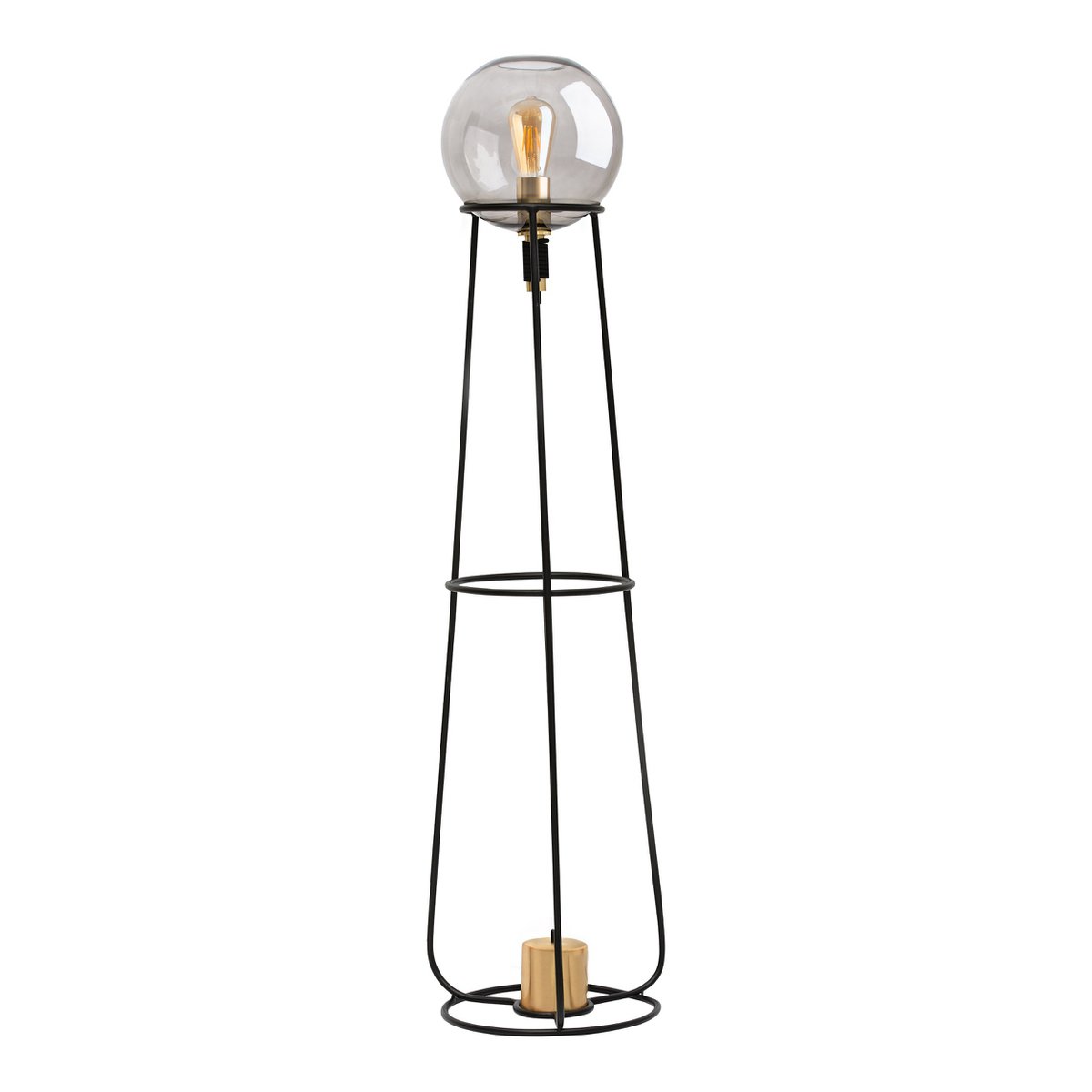 Stehleuchte "STELO" , moderne Stehlampe aus schwarzem Metall und Rauchglas, E27-Fassung, 128,5 cm hoch, für Esszimmer, Wohnzimmer, Diele oder Büro,