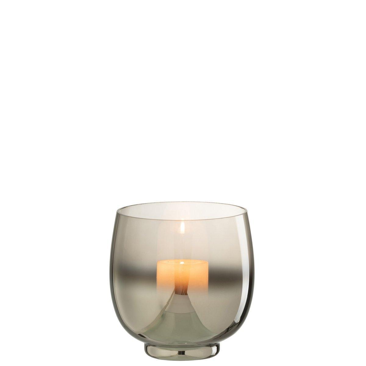 J-Line Laterne Rund – Glas – Grau/Silber – Mittelgroß