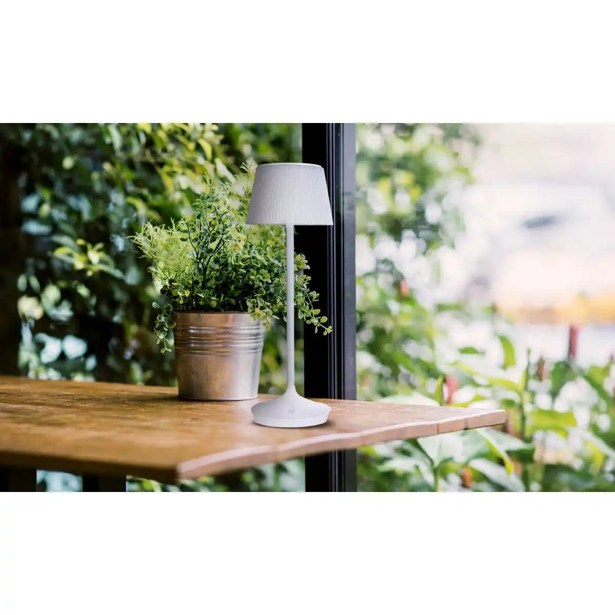 LED Leuchte "EMMI" für Außen und Innen, Tischlampe aus Metall und Kunststoff, mit fest verbauten LEDs, LED Tischlampe für Balkon, Terrasse, Garten, Wohnzimmer, Wintergarten, ca. 38 cm hoch