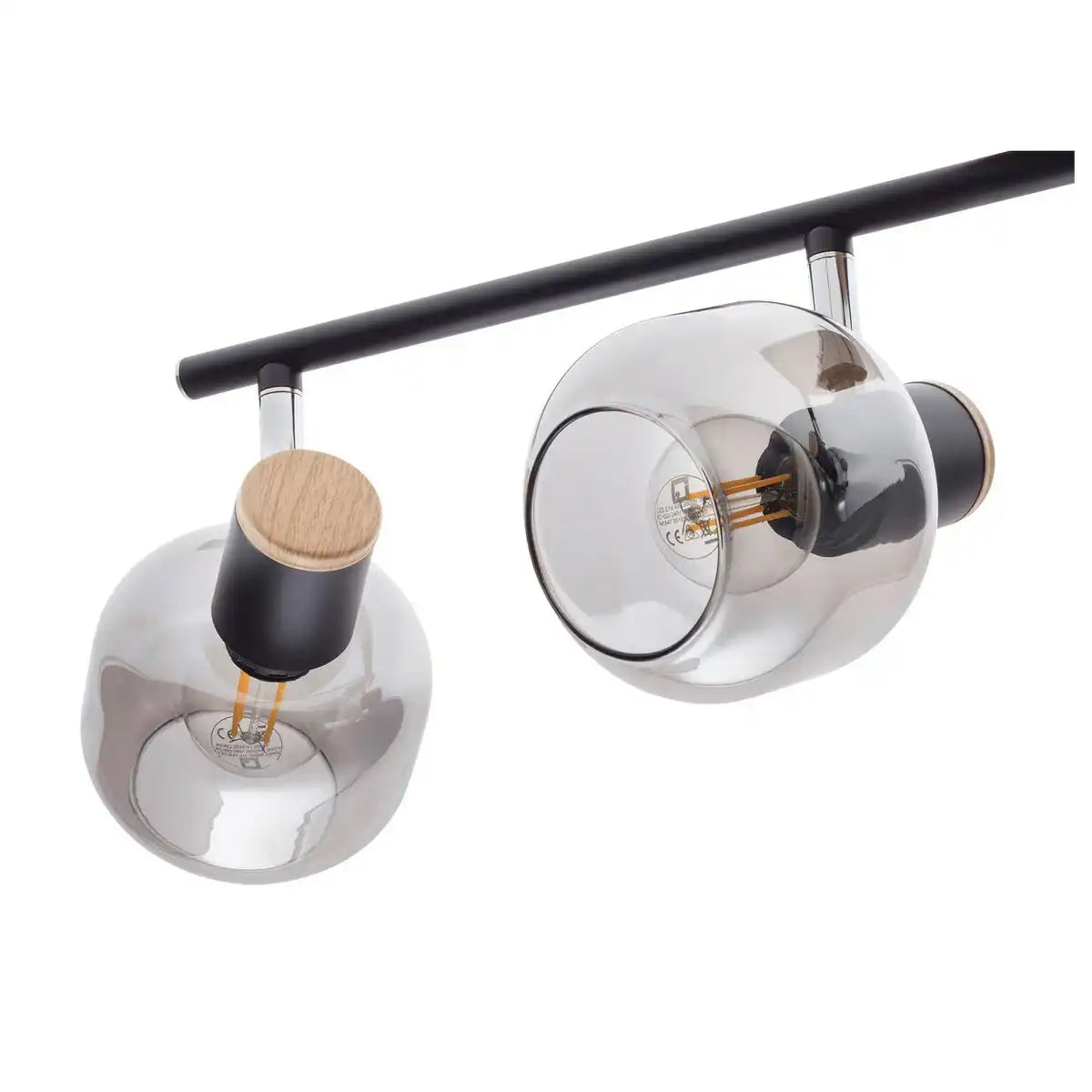 4er Spot Deckenleuchte "FUMOSO", Deckenlampe aus Metall und Rauchglas in Schwarz, mit E14-Fassung, für Esszimmer, Wohnzimmer, Diele oder Büro, 80 x 20 cm
