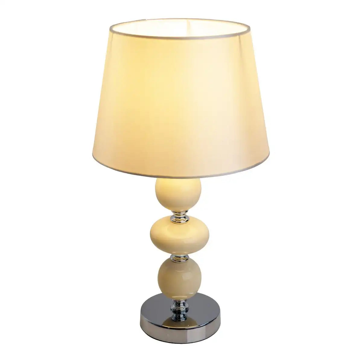 Keramik Tischleuchte "ARAGA" 36 cm hoch, Tischlampe aus Metall, Keramik, mit Textilschirm, beige, mit E14-Fassung, Beleuchtung für Esszimmer, Wohnzimmer, Diele oder Büro