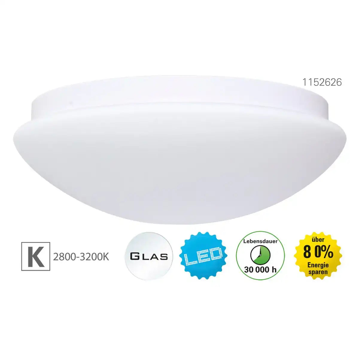 LED Deckenleuchte aus Metall und Glas in weiß, mit fest verbauten LEDs Ø ca 29 cm.