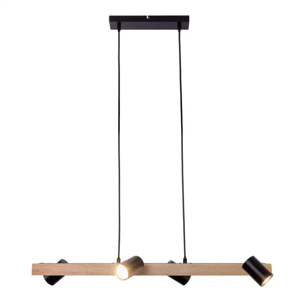 4er Pendelleuchte "FRIDA" Metall und Holz in Schwarz, und natur, Hängelampe, GU10, Pendellampe für Esszimmer, Wohnzimmer, Diele oder Büro, 80 cm lang