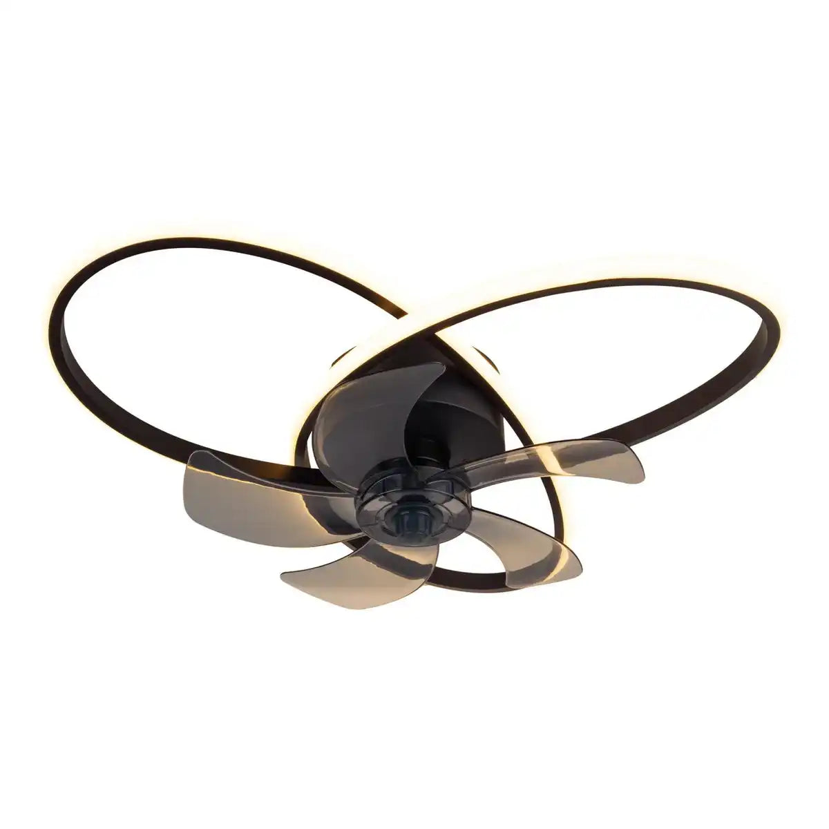moderne LED Deckenleuchte "RICCIO" inklusive Ventilator, Nachtlichtfunktion, Dimmung und Lichttemperatureinstellung ist mit fest verbauten LEDs bestückt und hat einen ungefähren Øvon 58 cm.