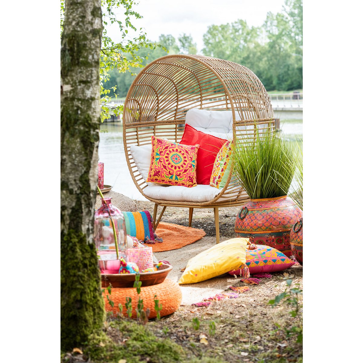 J-Line Loungesessel Oval – Stahl – Natur