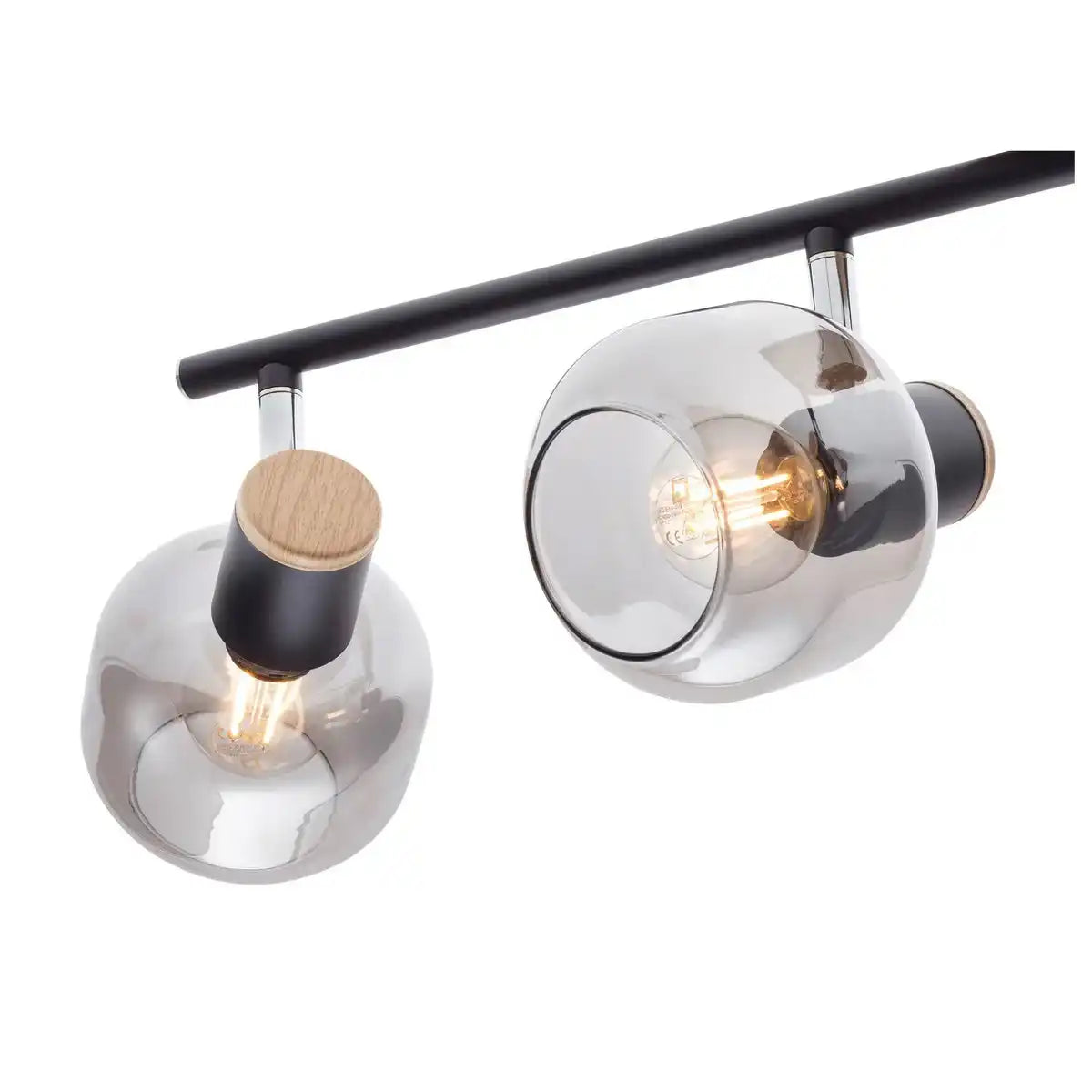 4er Spot Deckenleuchte "FUMOSO", Deckenlampe aus Metall und Rauchglas in Schwarz, mit E14-Fassung, für Esszimmer, Wohnzimmer, Diele oder Büro, 80 x 20 cm