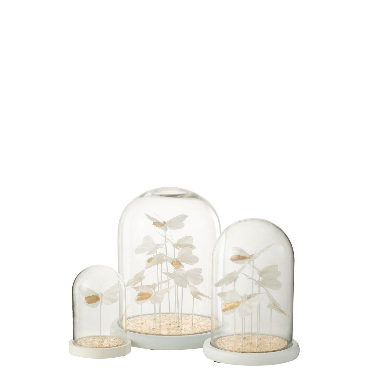 J-Line Glasglocke Butterflies + Dots – Glas – Weiß/Gold – groß