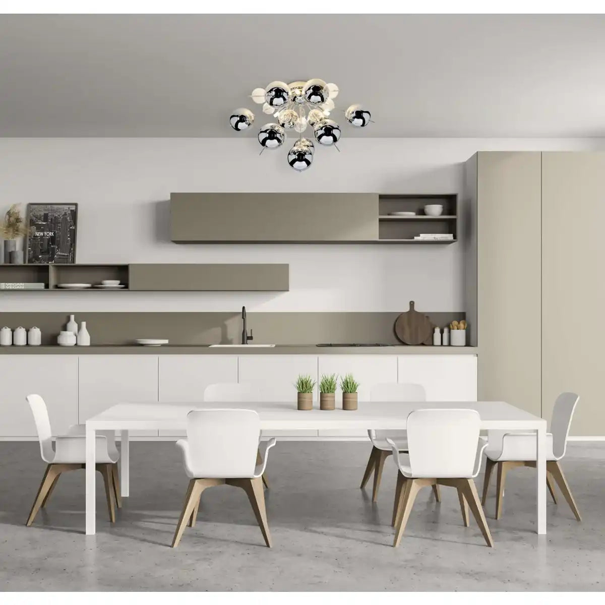 Deckenleuchte "EXPLOSION" chrom aus Metall und Glas, G9 Fassungen, Deckenlampe für Esszimmer, Wohnzimmer, Diele oder Büro, Ø57 cm
