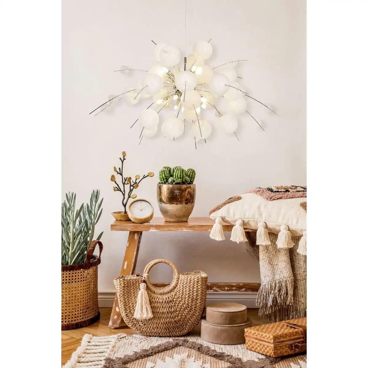 Pendelleuchte "EXPLOSION" weiß, aus Metall und Glas, G9 Fassungen, Hängelampe für Esszimmer, Wohnzimmer, Diele oder Büro, Øca. 98 cm