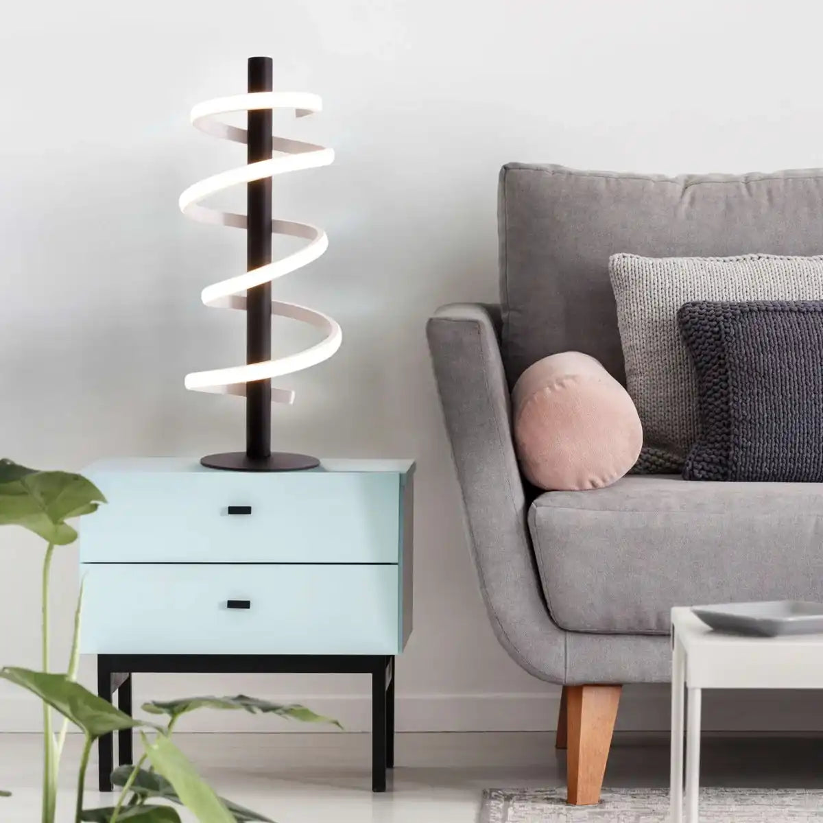 LED Tischleuchte "BELLEZA", moderne Tischlampe aus Metall und Kunststoff in Schwarz, und Weiß, mit fest verbauten LEDs, 50 cm hoch, Beleuchtung für Wohnzimmer, Esszimmer, Schlafzimmer oder Büro.
