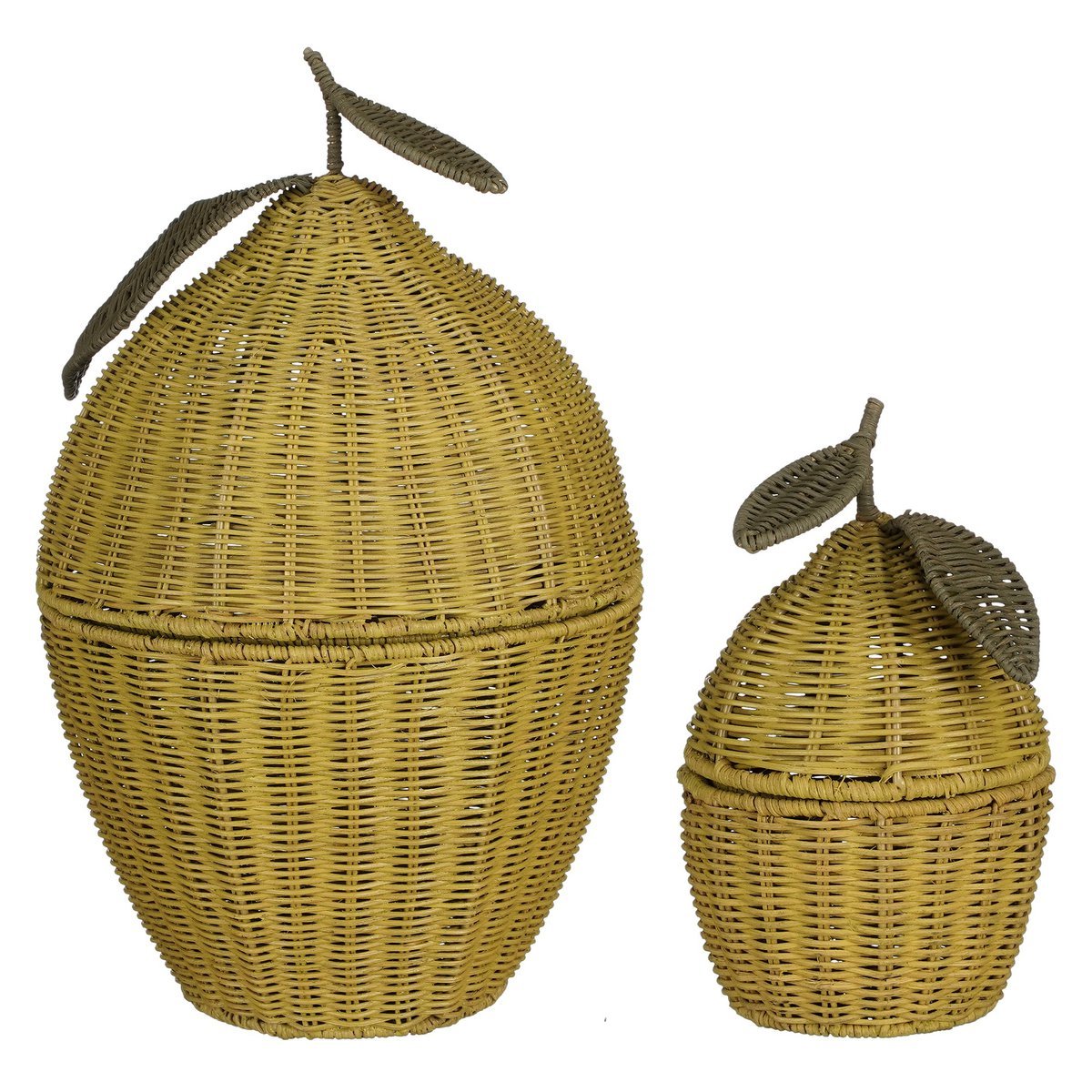 Aufbewahrungskorb mit Deckel – 2er-Set – H48 x Ø30 cm – Rattan – Gelb