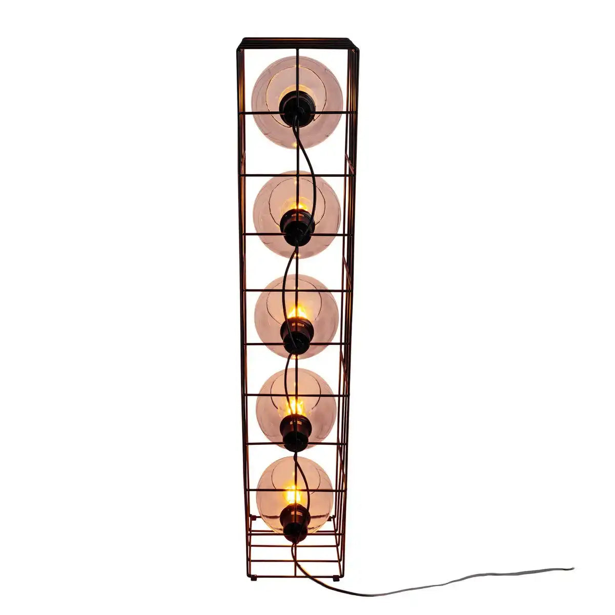 Glas-Stehleuchte "CESTA" Stehlampe aus schwarzem Metalldraht und getöntem Glas, mit E27-Fassung, 95 cm hoch, für Esszimmer, Wohnzimmer, Diele oder Büro,