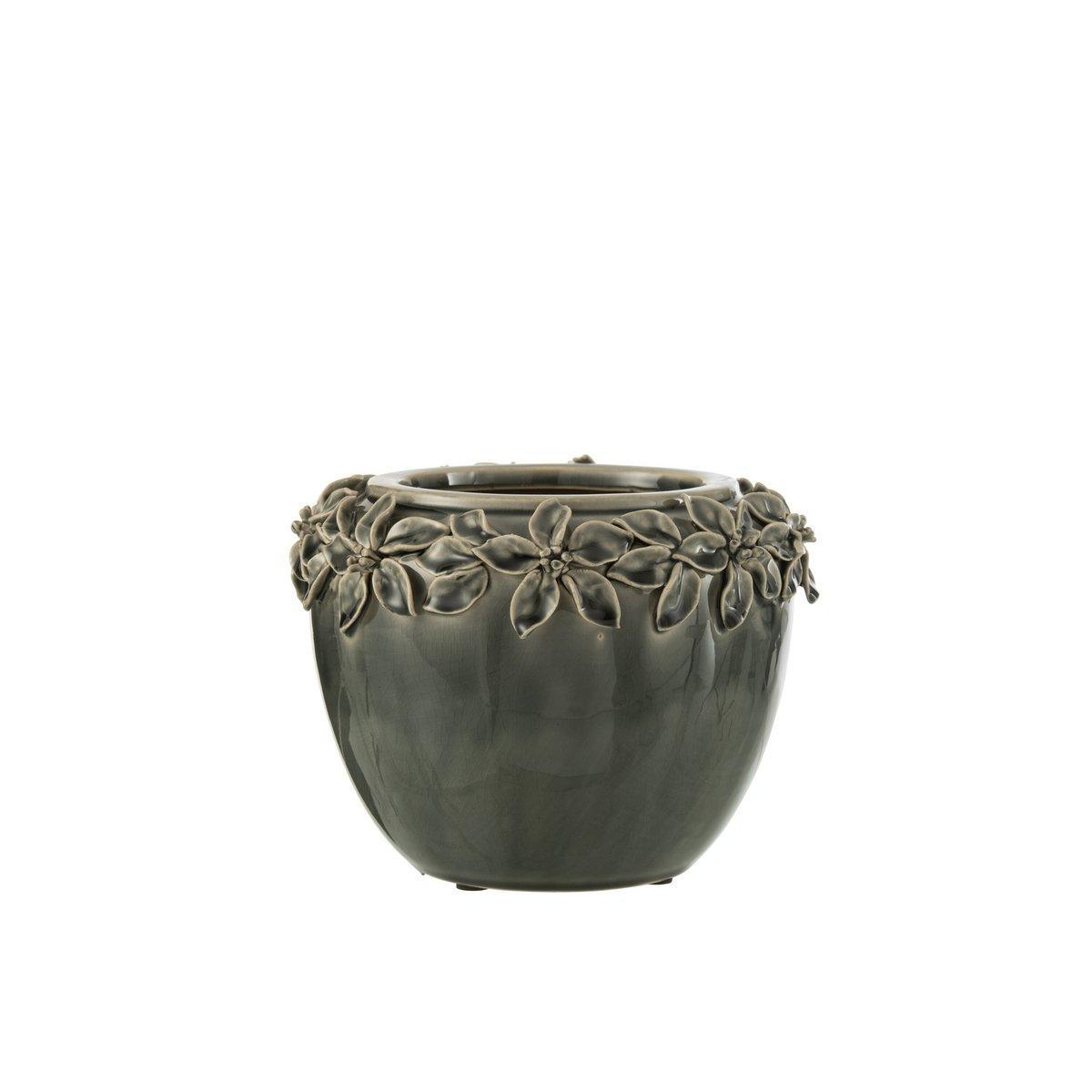 J-Line Blumentopf Flower - Keramik - Grau - Groß - Ø 21,50 cm