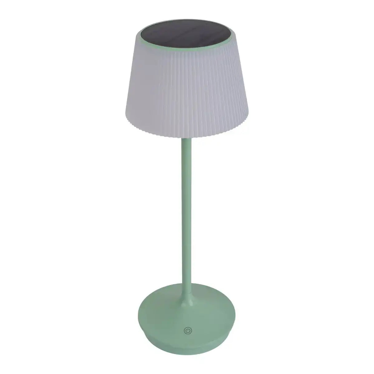 Solar-Akkutischleuchte "EMMI" 38 cm hoch, Schirm Ø 13 cm, Metall in Mint und weißer Kunststoff, für den Außenbereich, dimmbar CCT.