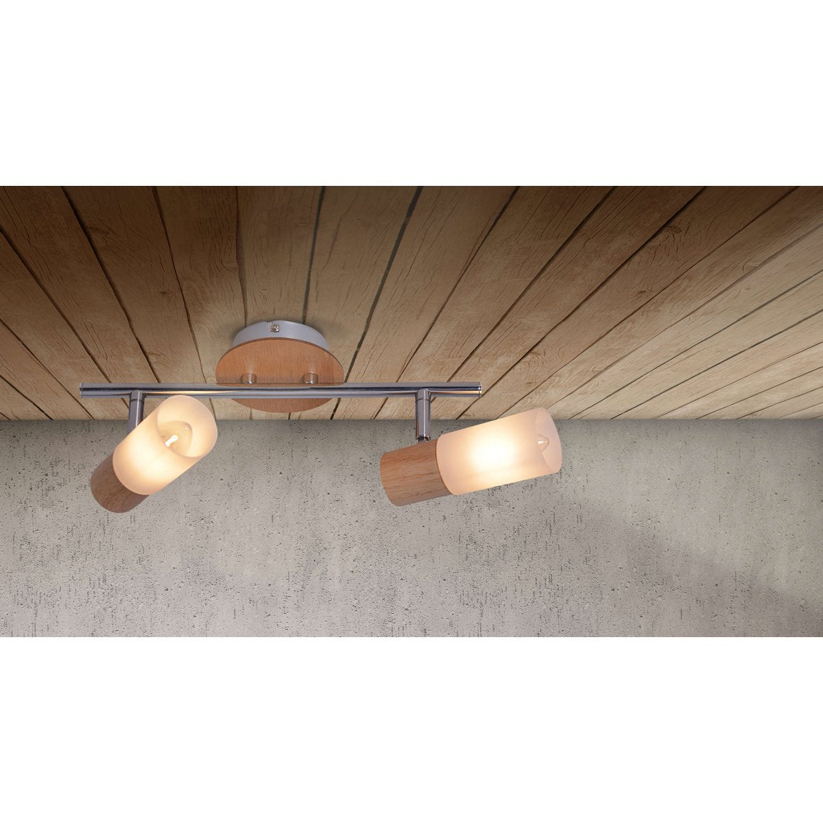 2er Wand- Deckenspot "TODTNAU", Metall, Holz und Kunststoff, E14, 39 cm lang
