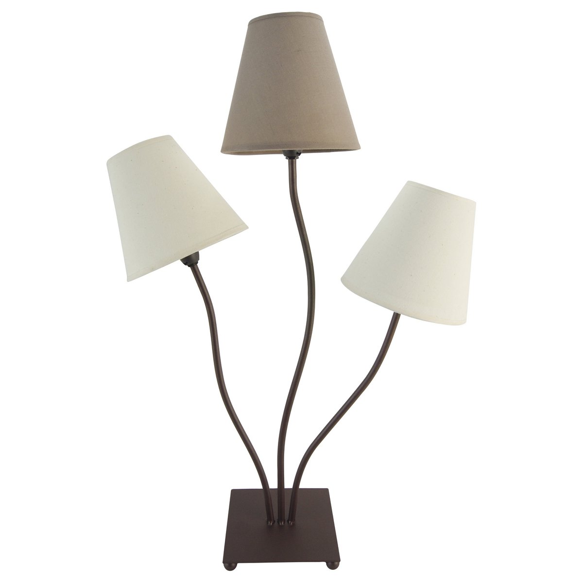 Textiltischleuchte 3-flammig ""BOHO"", Tischlampe in Beige/Braun, mit E14-Fassung, für Esszimmer, Wohnzimmer, Diele oder Büro, 67 cm hoch
