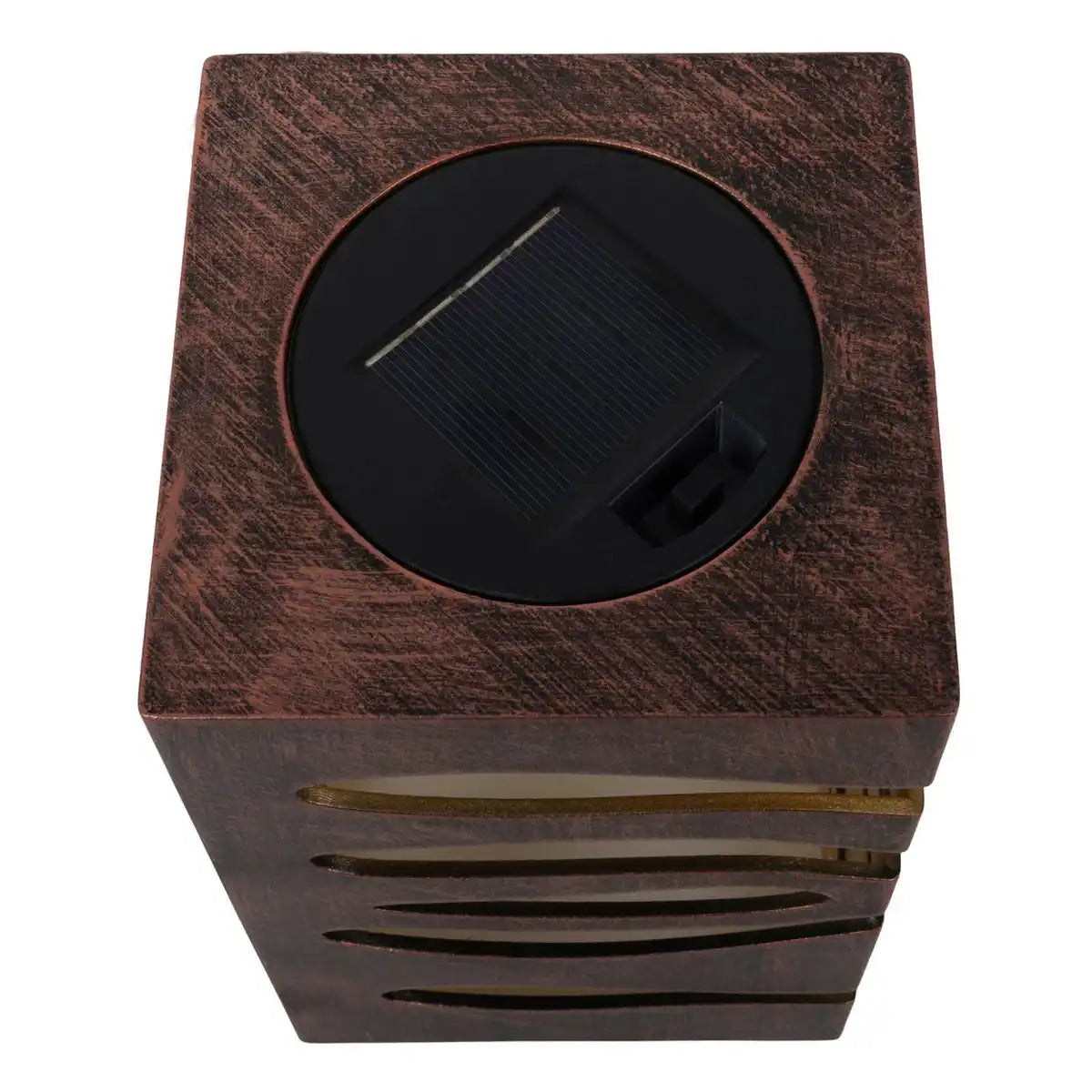 LED Deko-Solarleuchte "HILDA", 12,3 x 12,3 cm, 20 cm hoch, aus hochwertigem Kunststoff, innen Gold, außen gold-braunes Metall-Finish, integrierte LED, warmweiß
