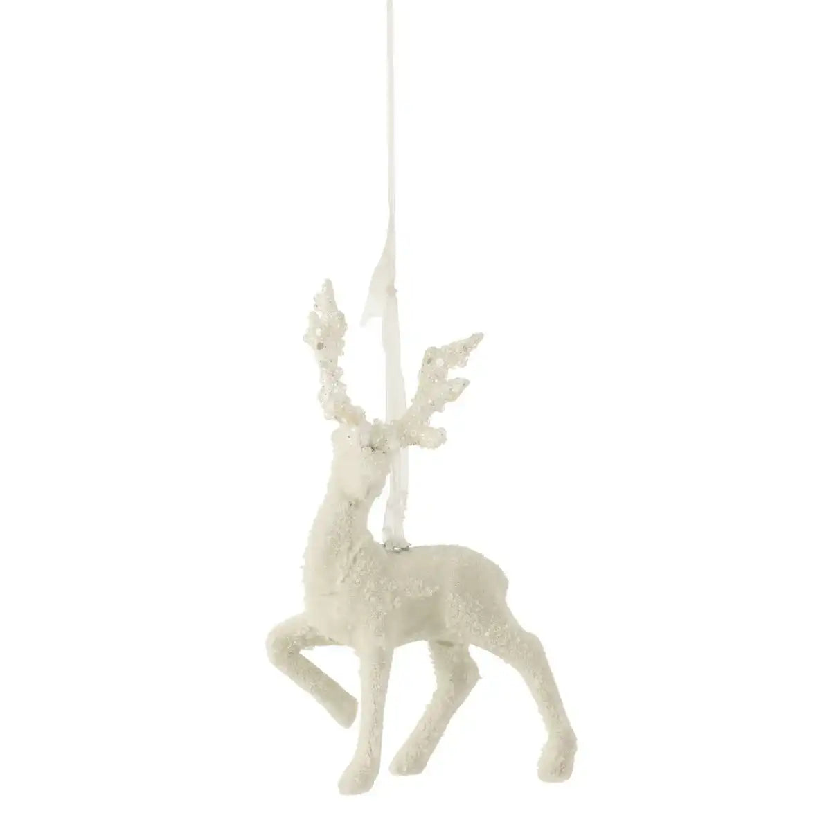 J-Line Weihnachtsanhänger Rentier - Samt - Weiß/Glitzer - 2x